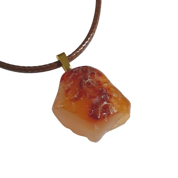 Polished Carnelian Pendant Necklace Lobster Clasp Healing Stone Beach Core - Picture 1 of 4